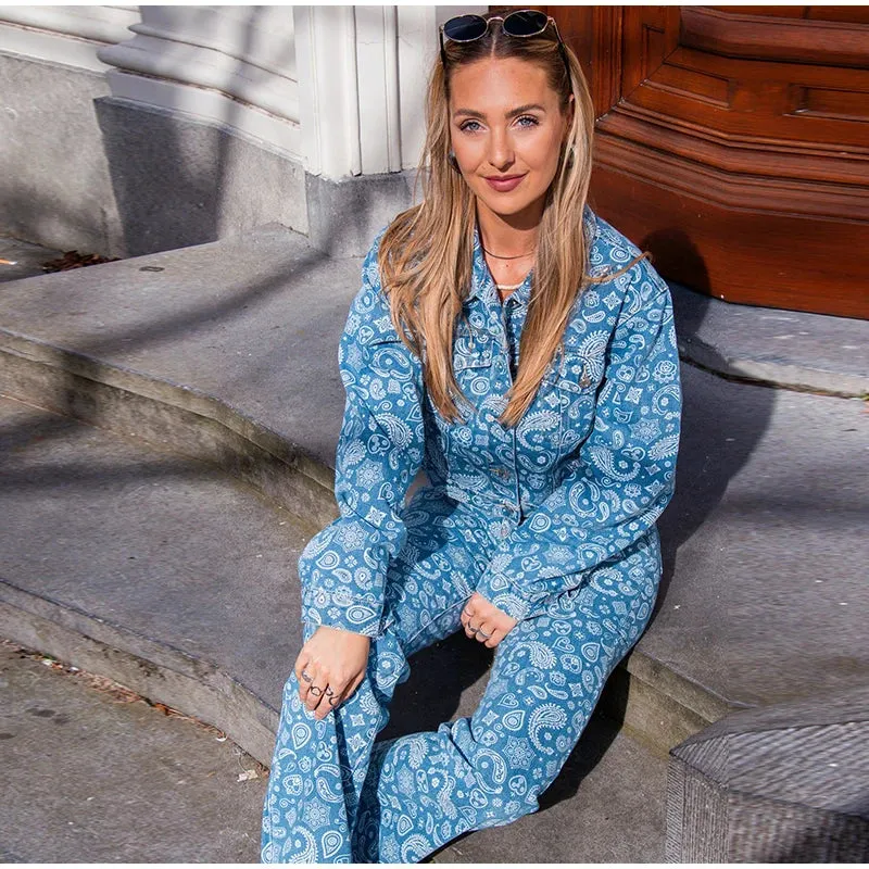 Designer Lapel Print Denim Jackets