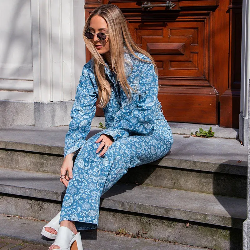 Designer Lapel Print Denim Jackets