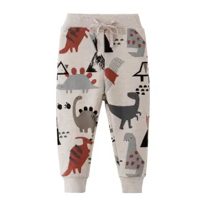 Dinosaur & Cars Print Casual Sweatpants for Boys - Beige, Grey