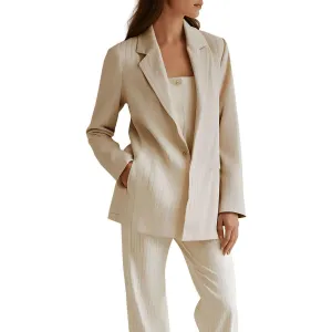 DKNY Womens Striped Linen One-Button Blazer