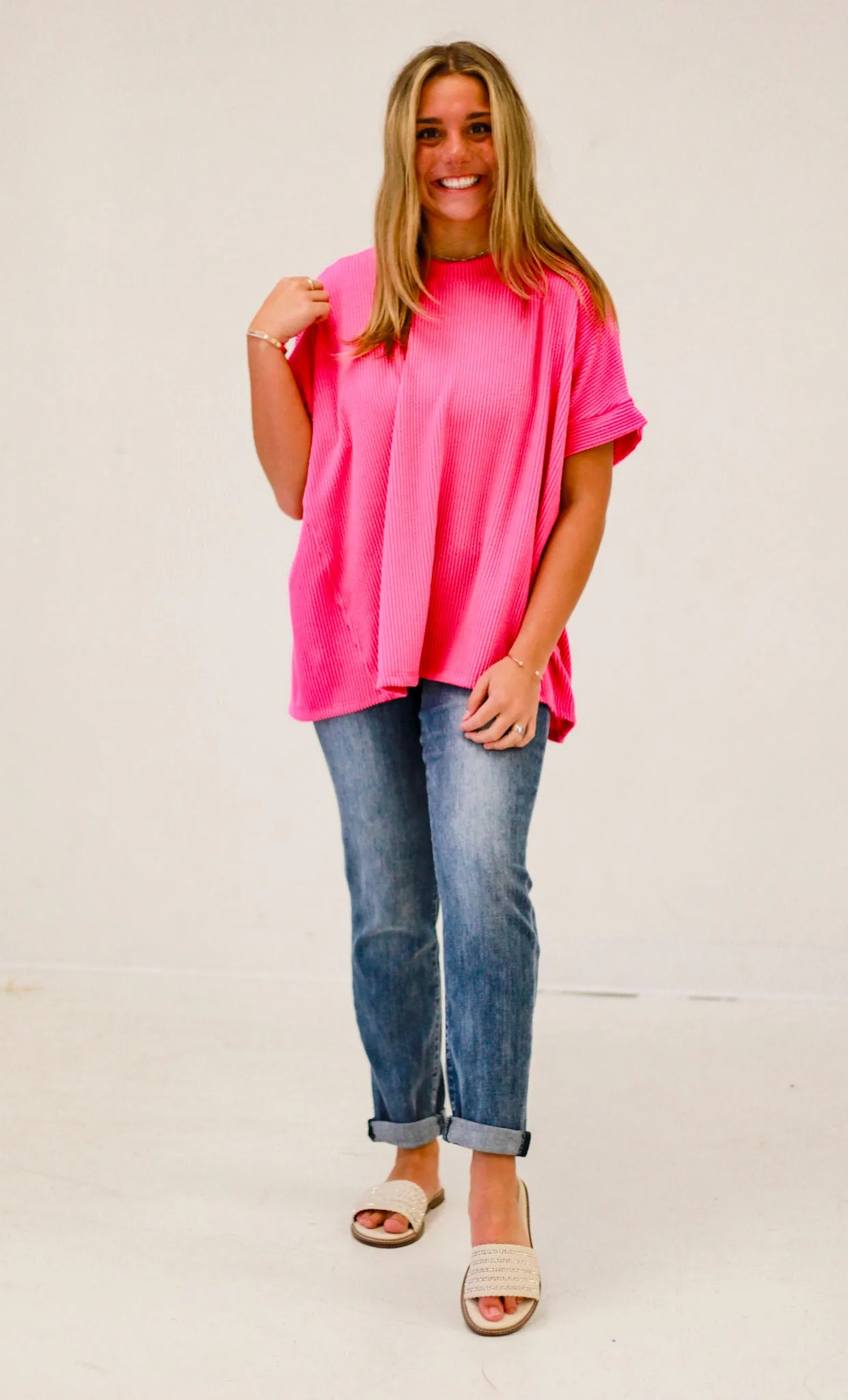 Do You Believe In Love Ribbed Top in Fuschia
