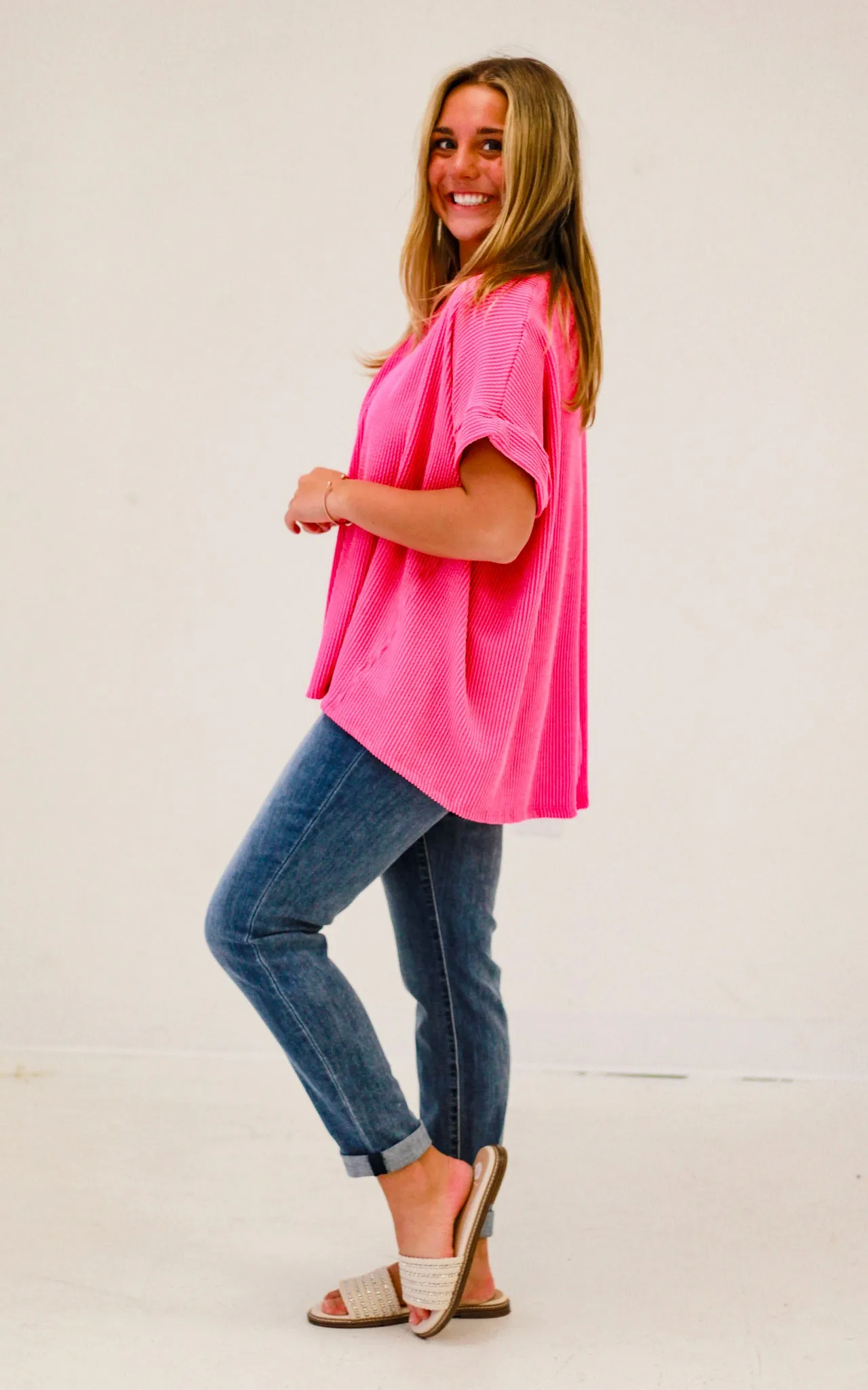 Do You Believe In Love Ribbed Top in Fuschia