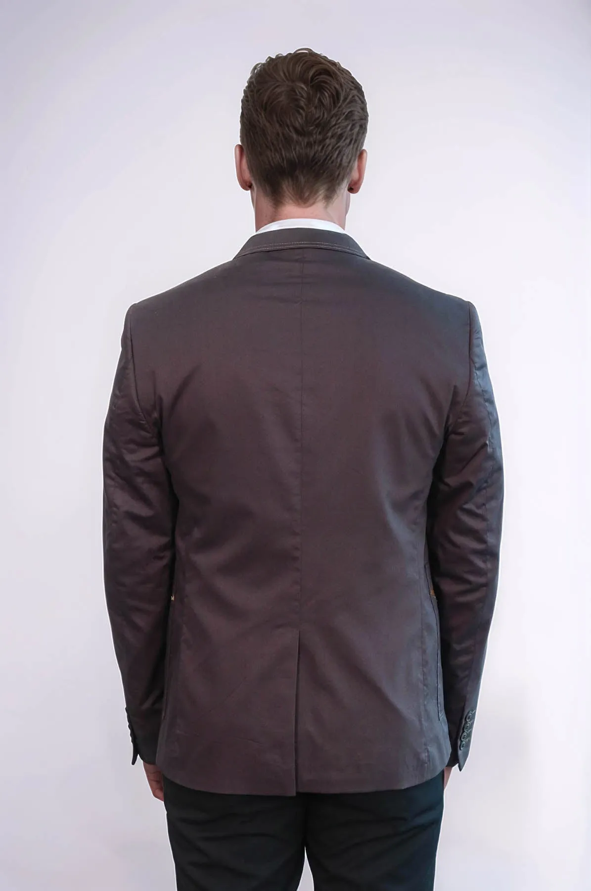 Double Button Mono Lapel Bag Pocket Cotton Brown Jacket-Wessi