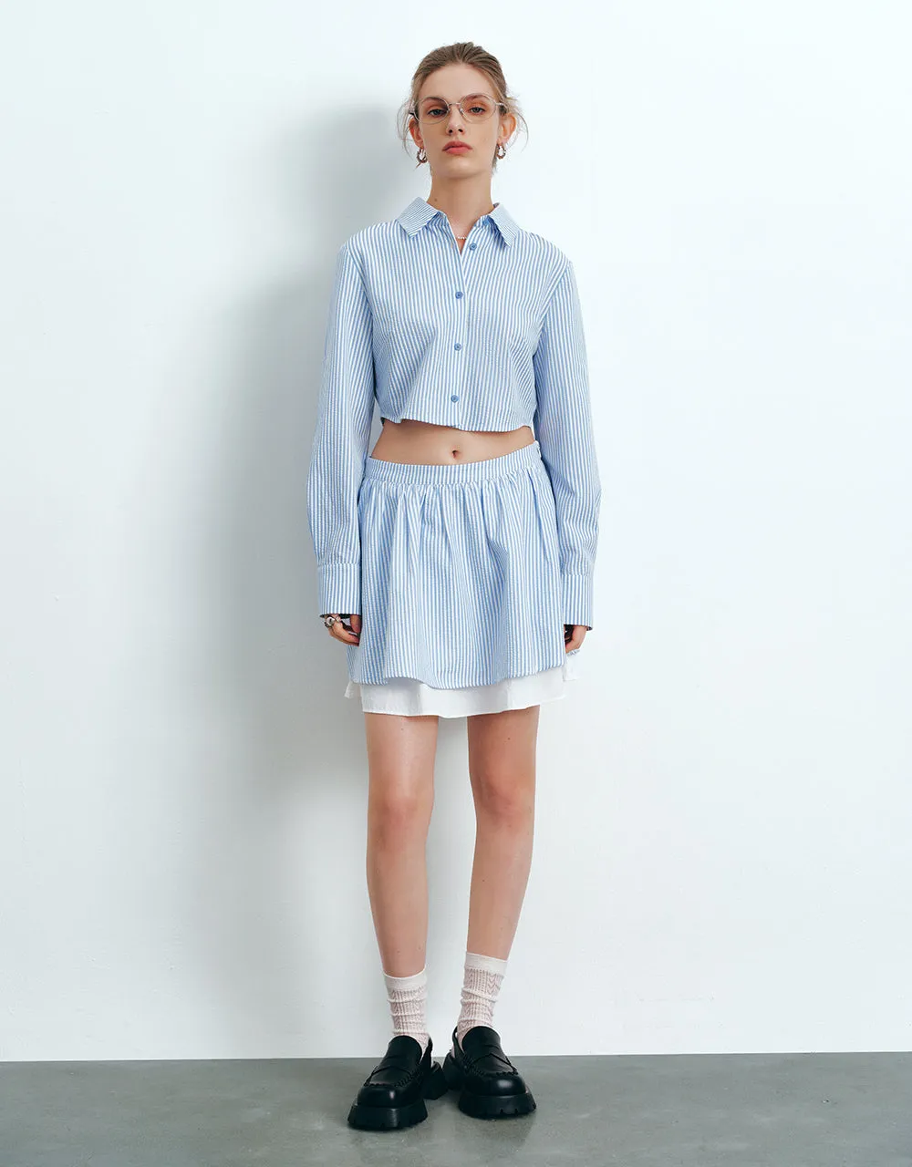 Elastic Waist Striped Mini A-Line Skirt