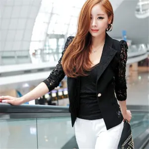 Elegant Women Long Sleeve Coat Lace Open Front Blazer Short Casual Jacket Blouse Slim Coat