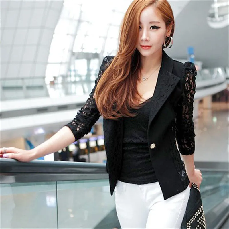Elegant Women Long Sleeve Coat Lace Open Front Blazer Short Casual Jacket Blouse Slim Coat