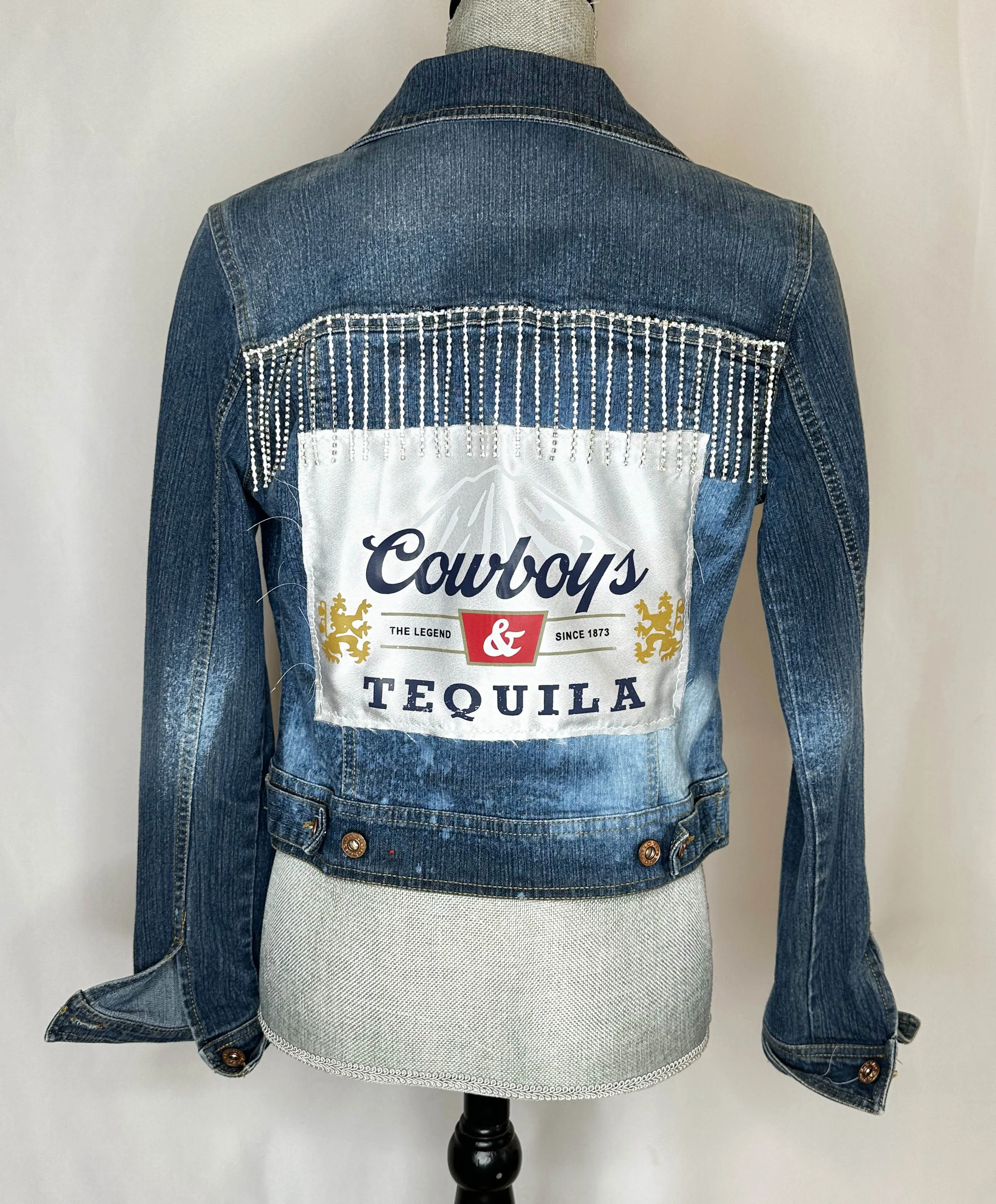 Elite Crystal trim "Cowboys & Tequila"  Womens Denim Jacket