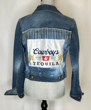 Elite Crystal trim "Cowboys & Tequila"  Womens Denim Jacket