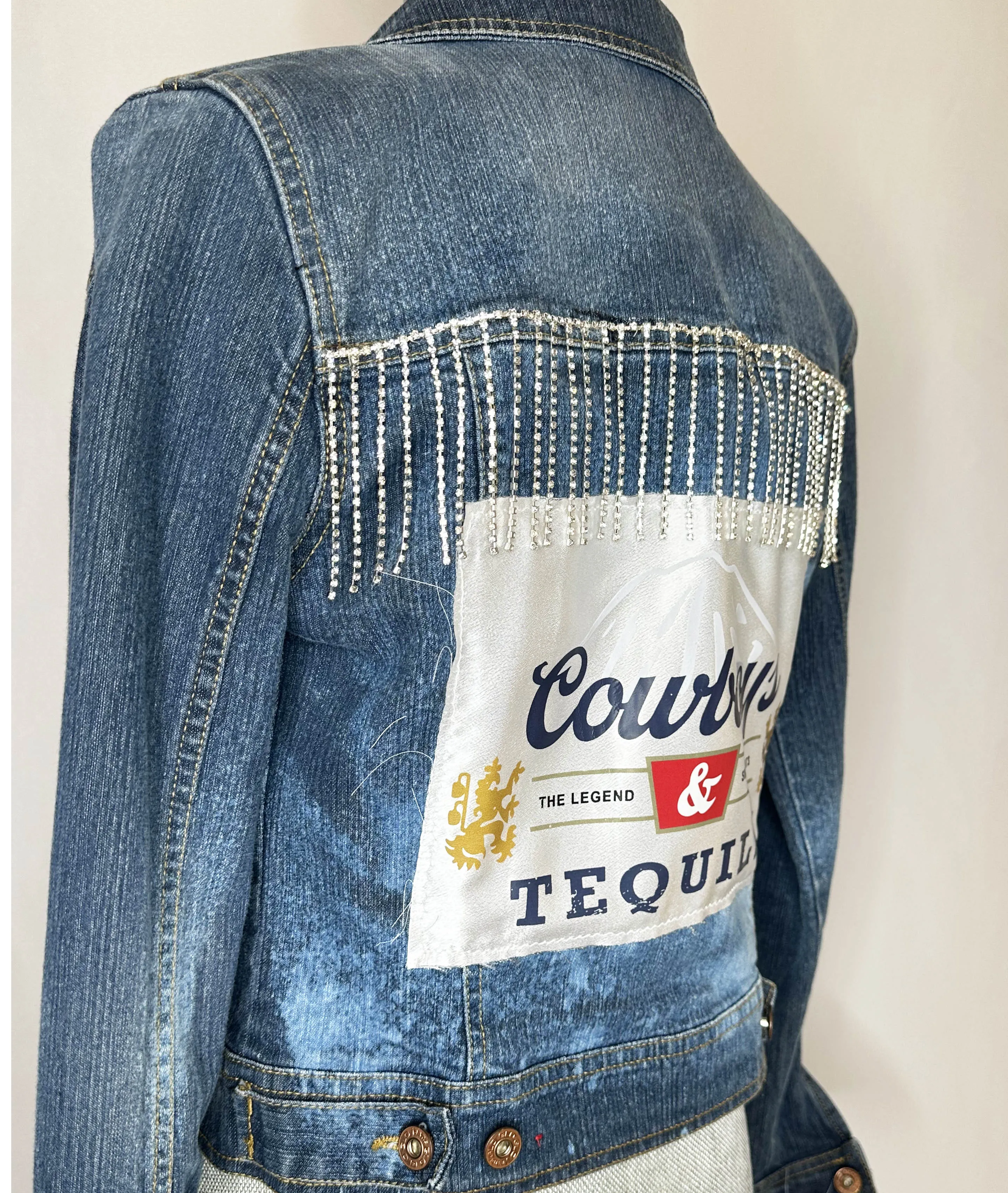 Elite Crystal trim "Cowboys & Tequila"  Womens Denim Jacket