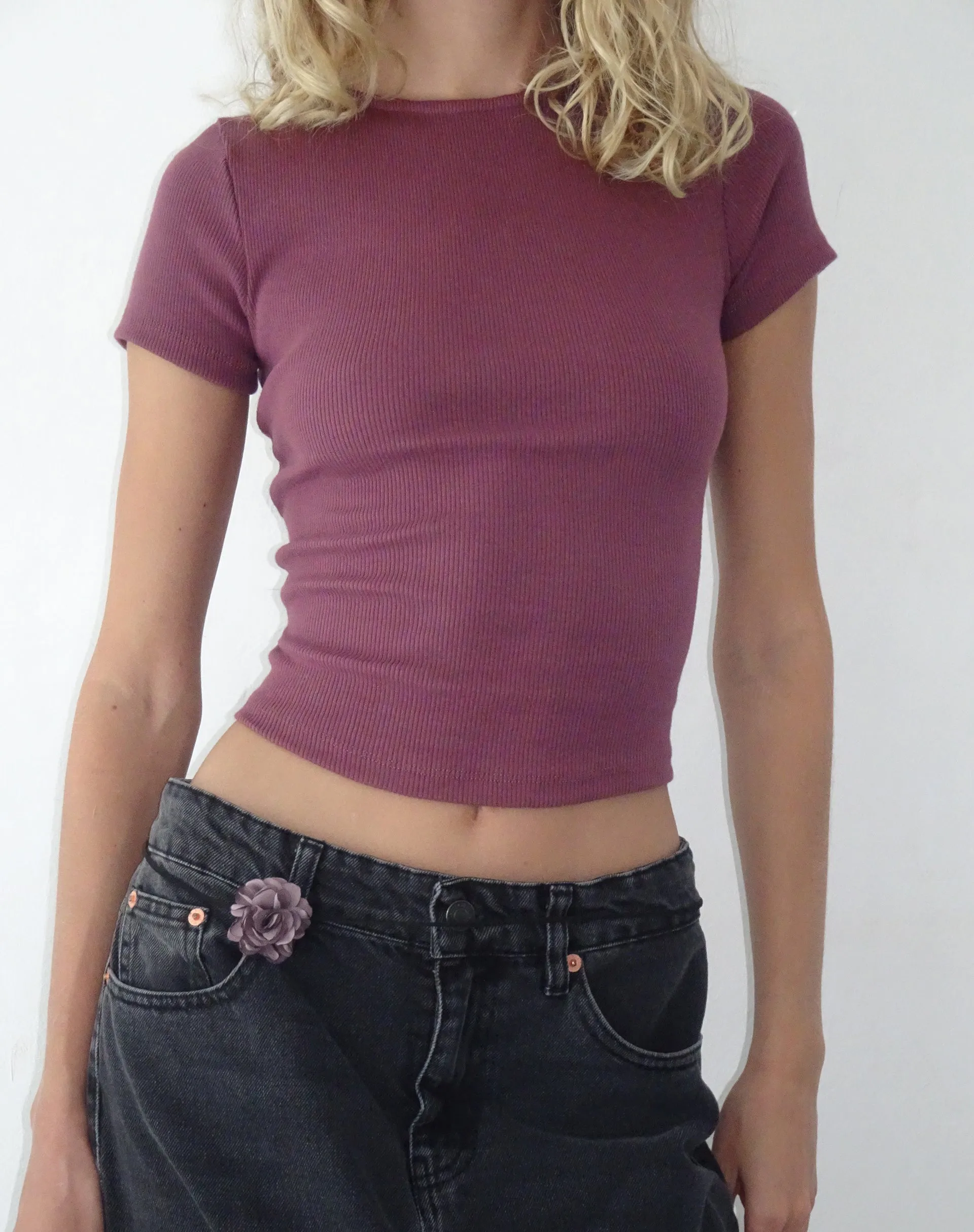 Elyto Ribbed Open Back Tee in Mauve
