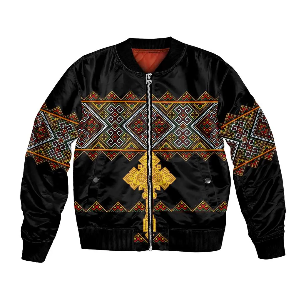 Eritrea Bomber Jacket Tilet Mix Eritrean Cross - Black LT7