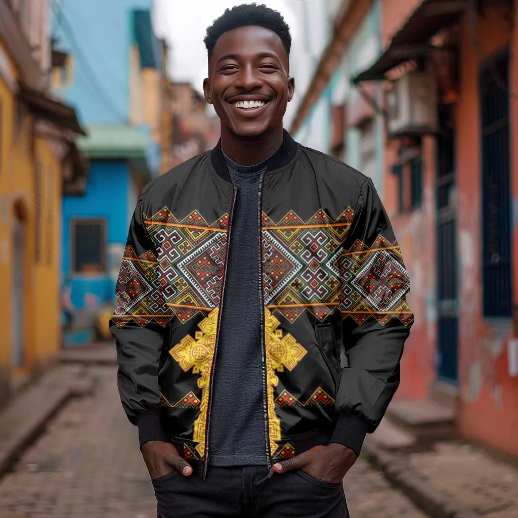 Eritrea Bomber Jacket Tilet Mix Eritrean Cross - Black LT7