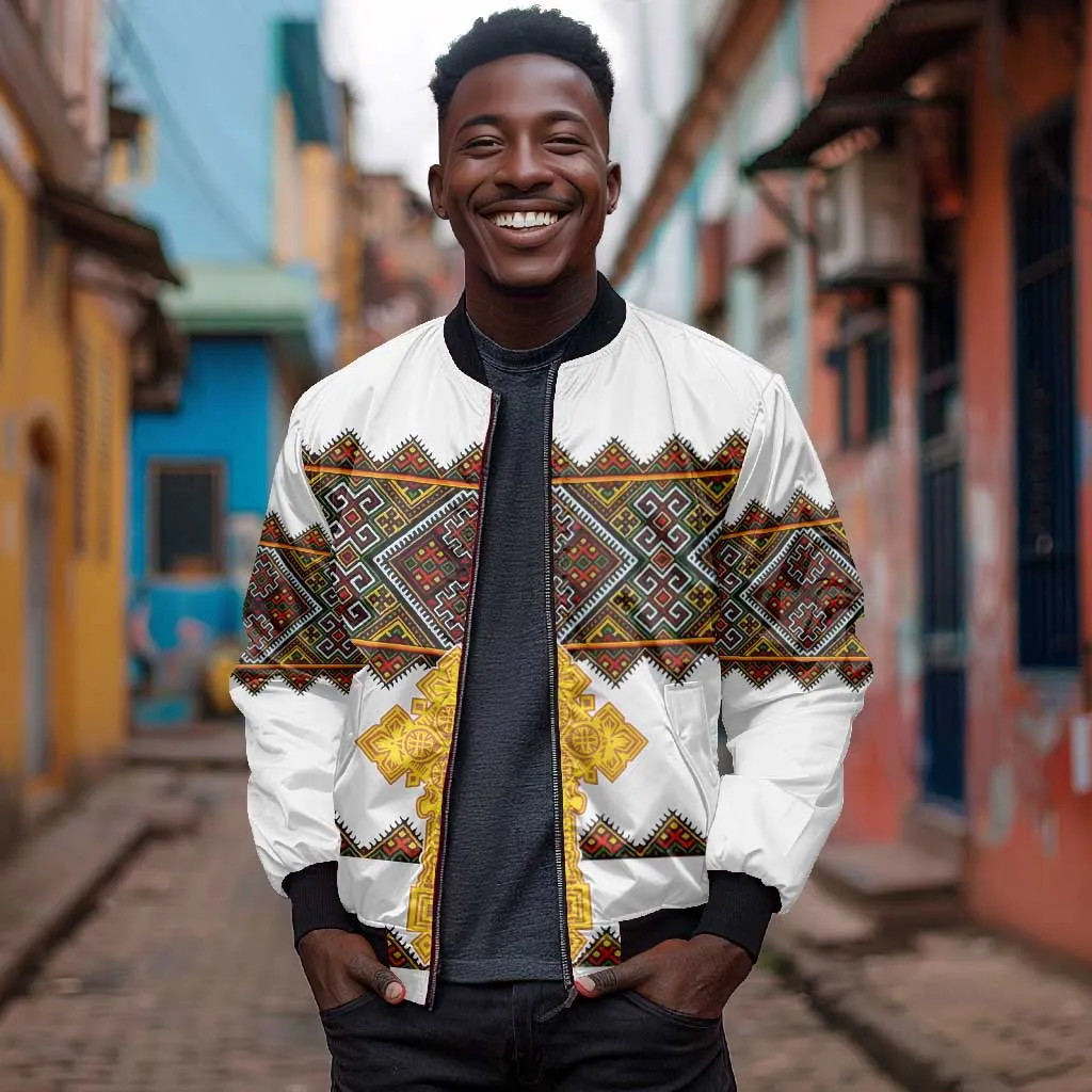 Eritrea Bomber Jacket Tilet Mix Eritrean Cross - White LT7