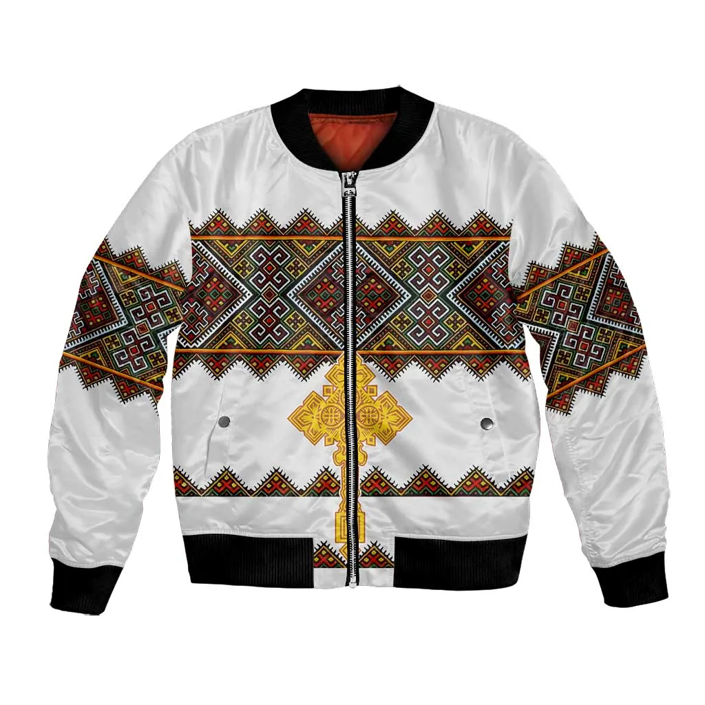 Eritrea Bomber Jacket Tilet Mix Eritrean Cross - White LT7