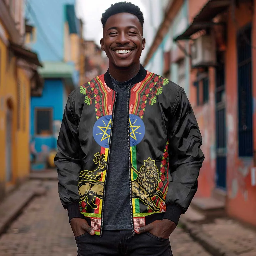 Ethiopia Lion of Judah and The Star Seal Bomber Jacket Dashiki Style LT03