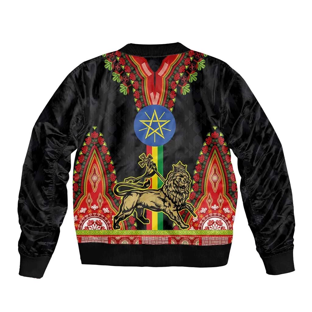 Ethiopia Lion of Judah and The Star Seal Bomber Jacket Dashiki Style LT03