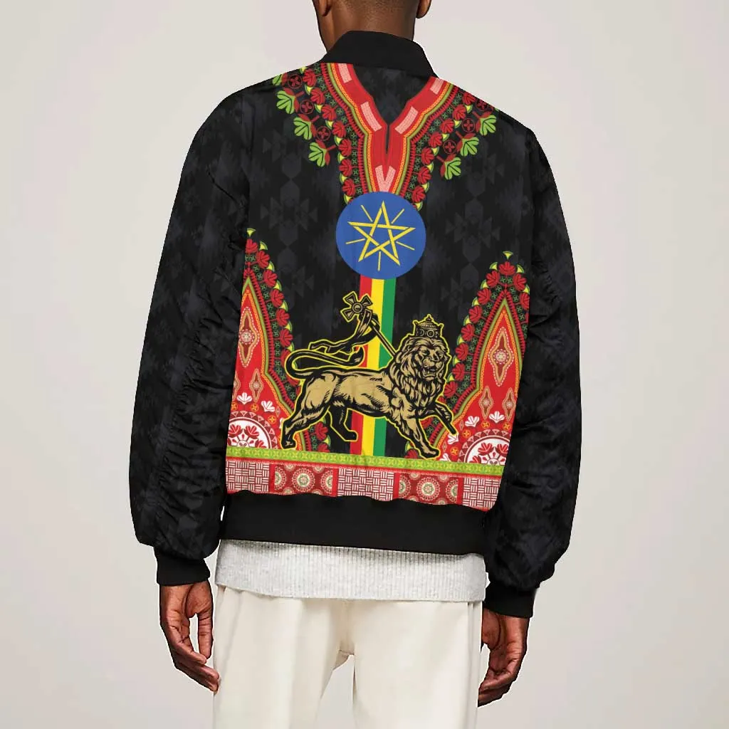 Ethiopia Lion of Judah and The Star Seal Bomber Jacket Dashiki Style LT03