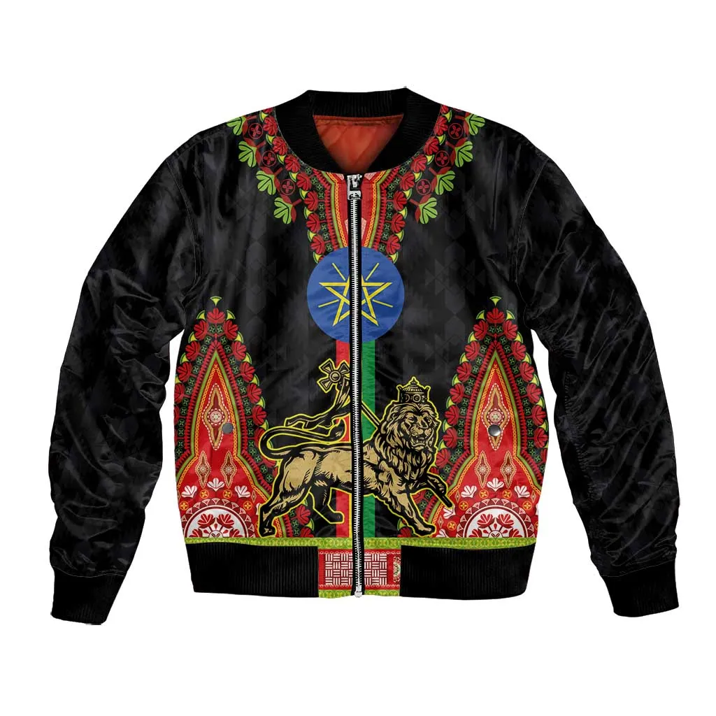 Ethiopia Lion of Judah and The Star Seal Bomber Jacket Dashiki Style LT03