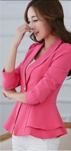 Fashion women blazers and jackets long-sleeve slim blazer ruffle short blazer design candy color Outerwear & Coats