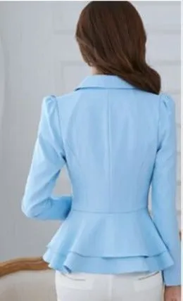 Fashion women blazers and jackets long-sleeve slim blazer ruffle short blazer design candy color Outerwear & Coats