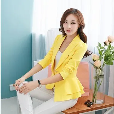 Fashion women blazers and jackets long-sleeve slim blazer ruffle short blazer design candy color Outerwear & Coats