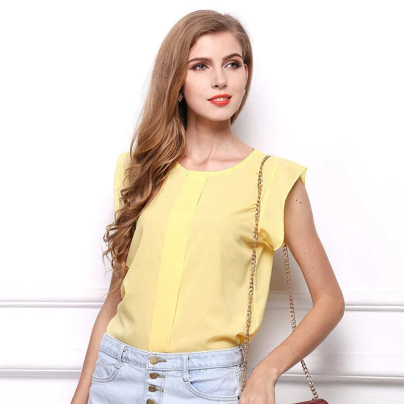 Fashion Women Clothing Candy Color Office Lady Style Women Blouses Shirt Tops Butterfly Sleeve Chiffon