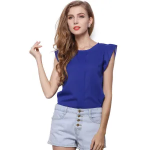 Fashion Women Clothing Candy Color Office Lady Style Women Blouses Shirt Tops Butterfly Sleeve Chiffon