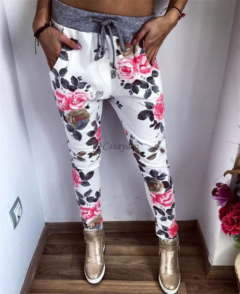 Fashion women Sweatpants S-XL Plus Size Flower Printed Womens Harem Pants Nineth Capris Casual Trousers