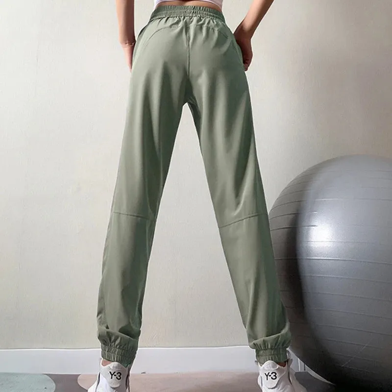 Fitness Sports Pants Women Elastic Band Waist/Foot Quick Dry Loose Cycling Running Yoga Pants Female Streetwear Pantalon Femme