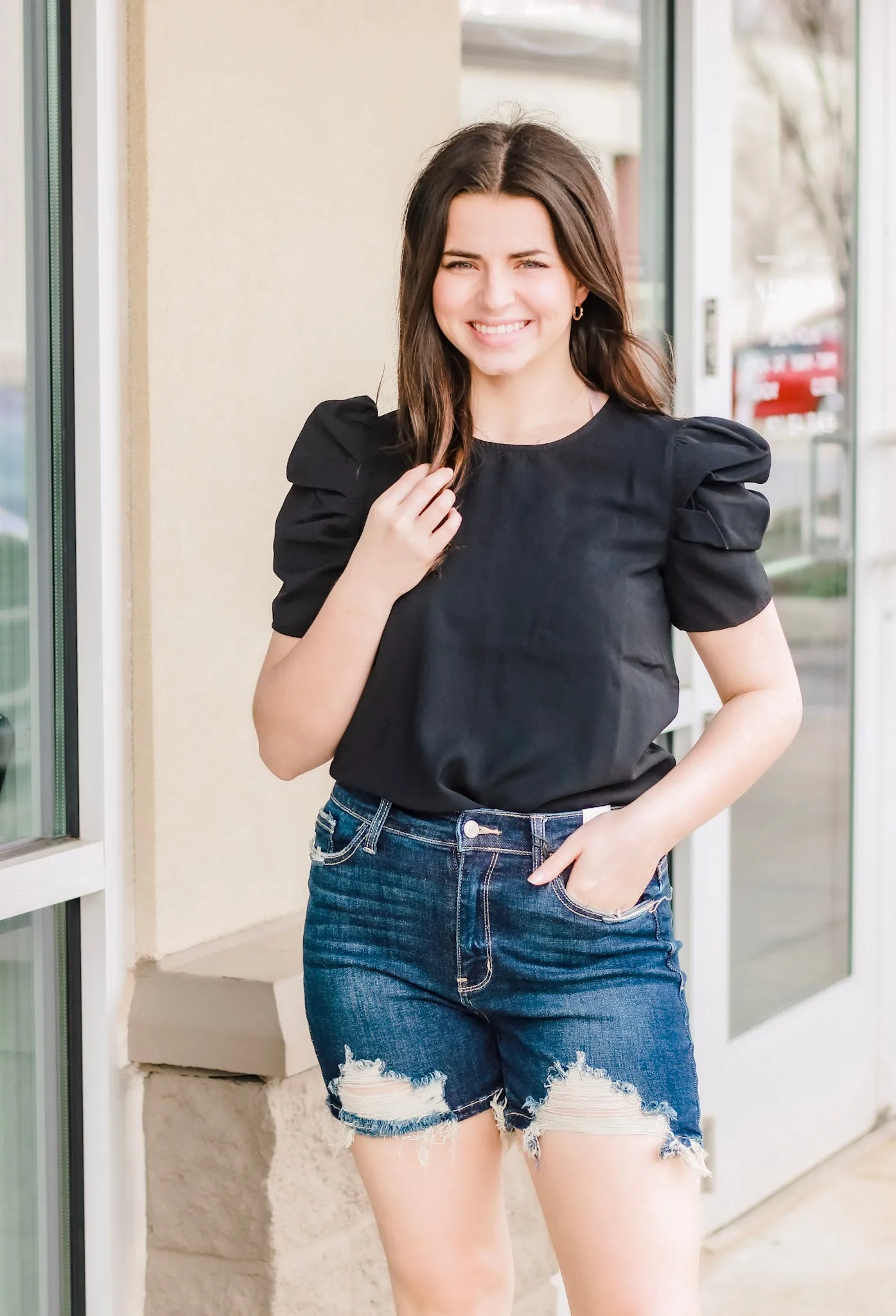 For the Occasion Puff Sleeve Top in Black