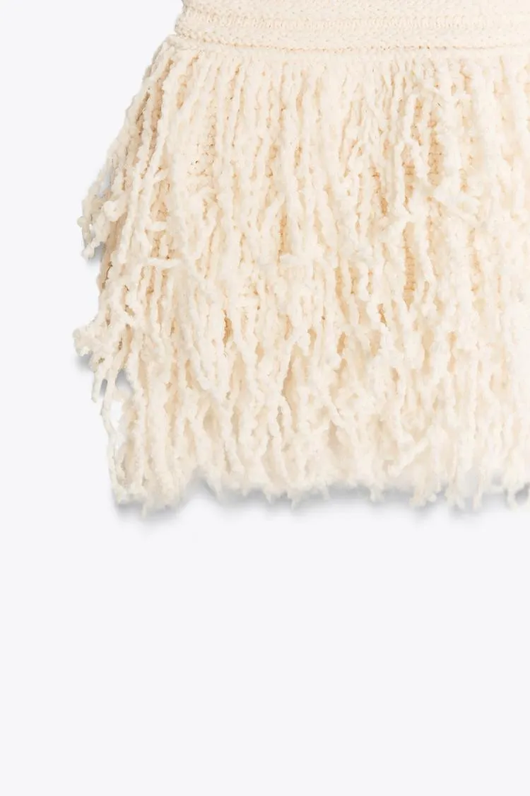 Fringed Check Knit Skirt