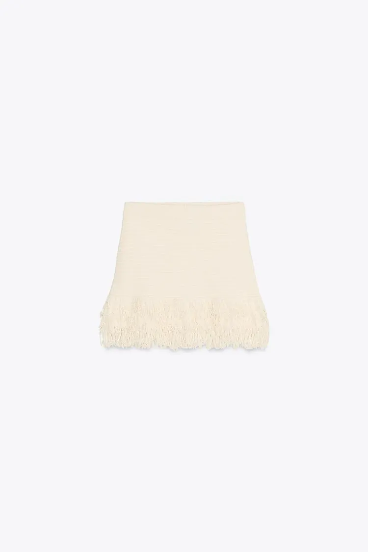 Fringed Check Knit Skirt