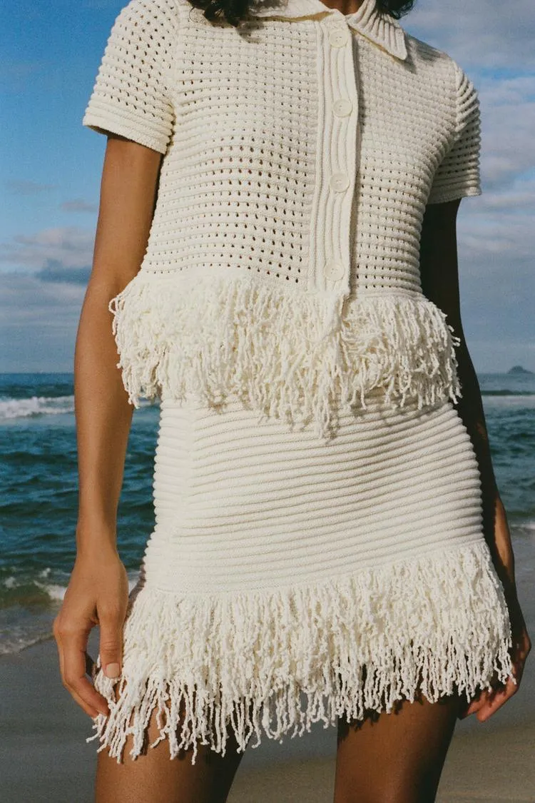 Fringed Check Knit Skirt