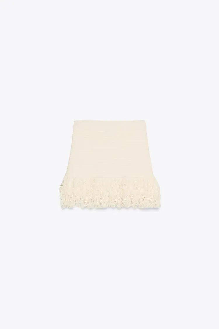 Fringed Check Knit Skirt