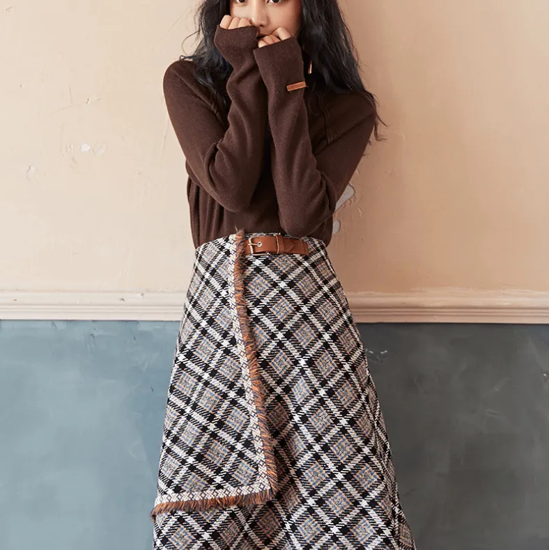 Fringed skirt A-line skirt