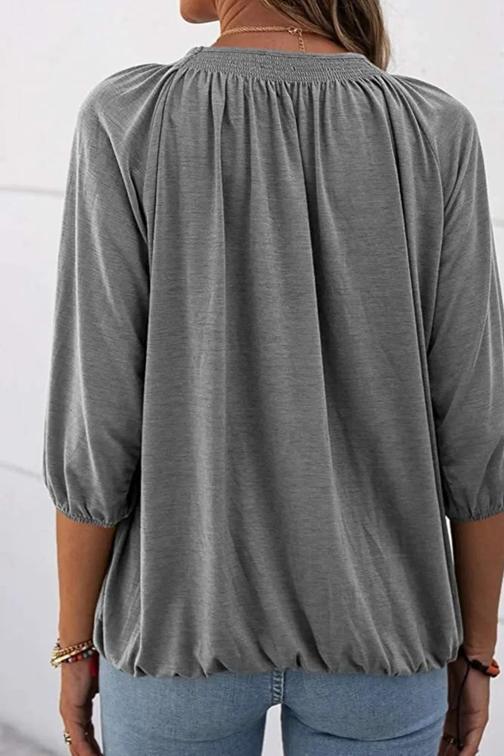 Gathered Detail Round Neck Top (8 Colors)