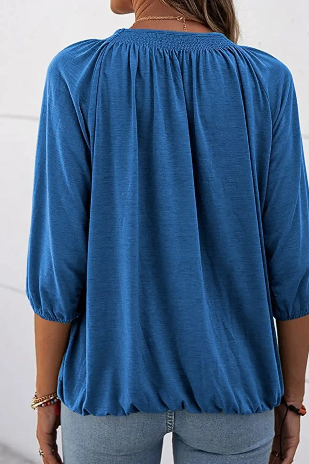 Gathered Detail Round Neck Top (8 Colors)