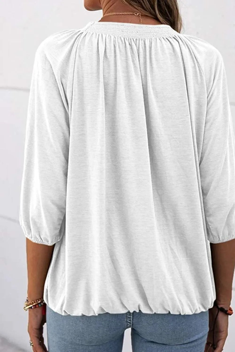 Gathered Detail Round Neck Top (8 Colors)