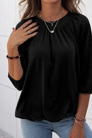 Gathered Detail Round Neck Top (8 Colors)