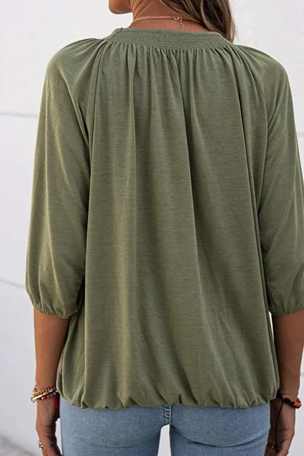 Gathered Detail Round Neck Top (8 Colors)