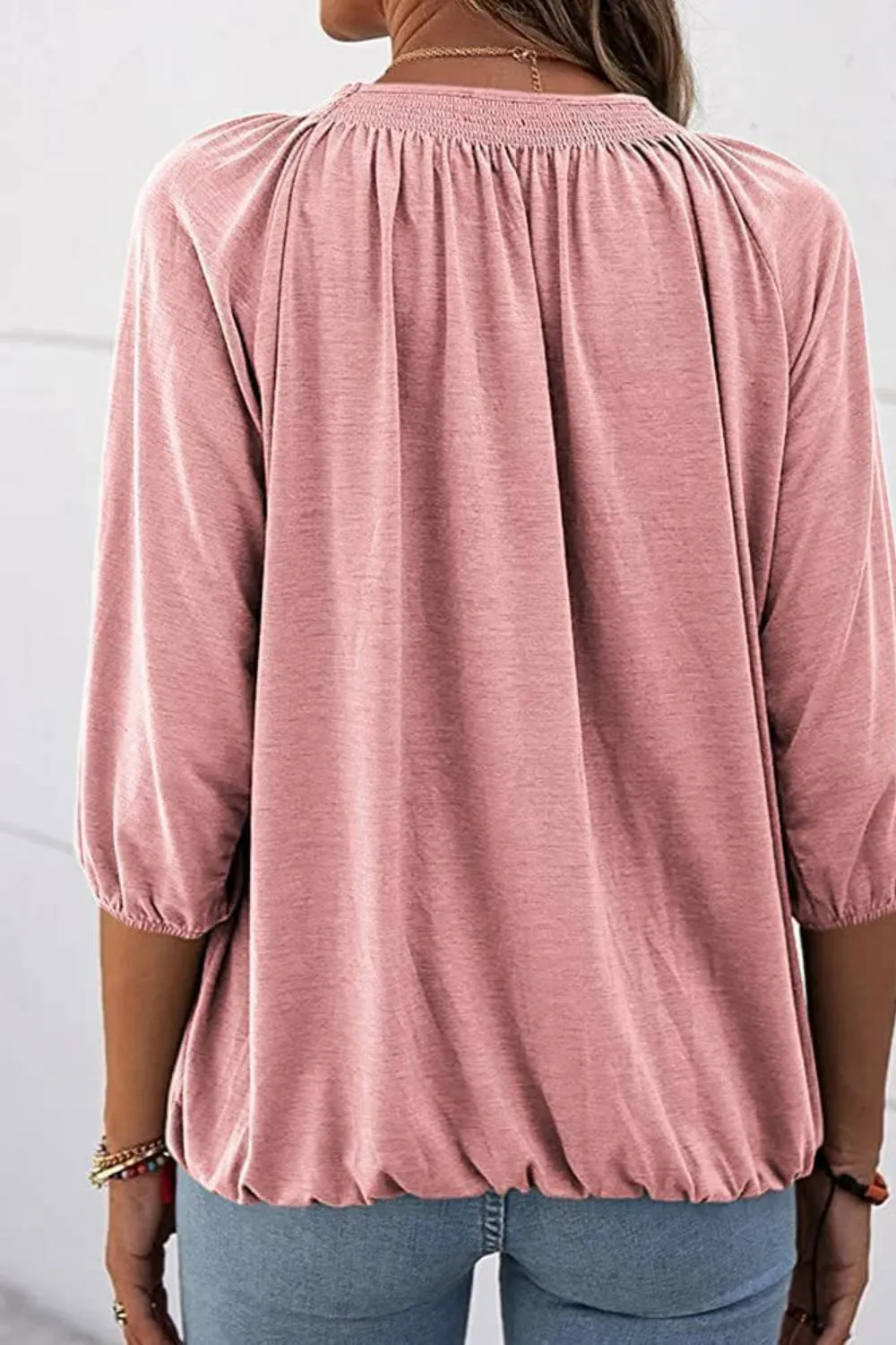 Gathered Detail Round Neck Top (8 Colors)