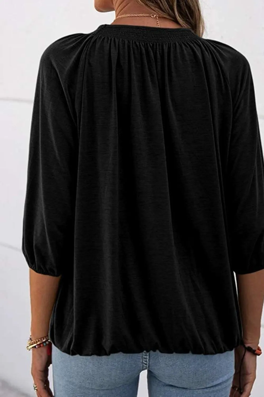 Gathered Detail Round Neck Top (8 Colors)