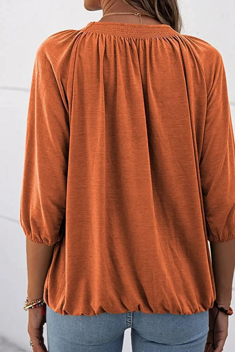 Gathered Detail Round Neck Top (8 Colors)
