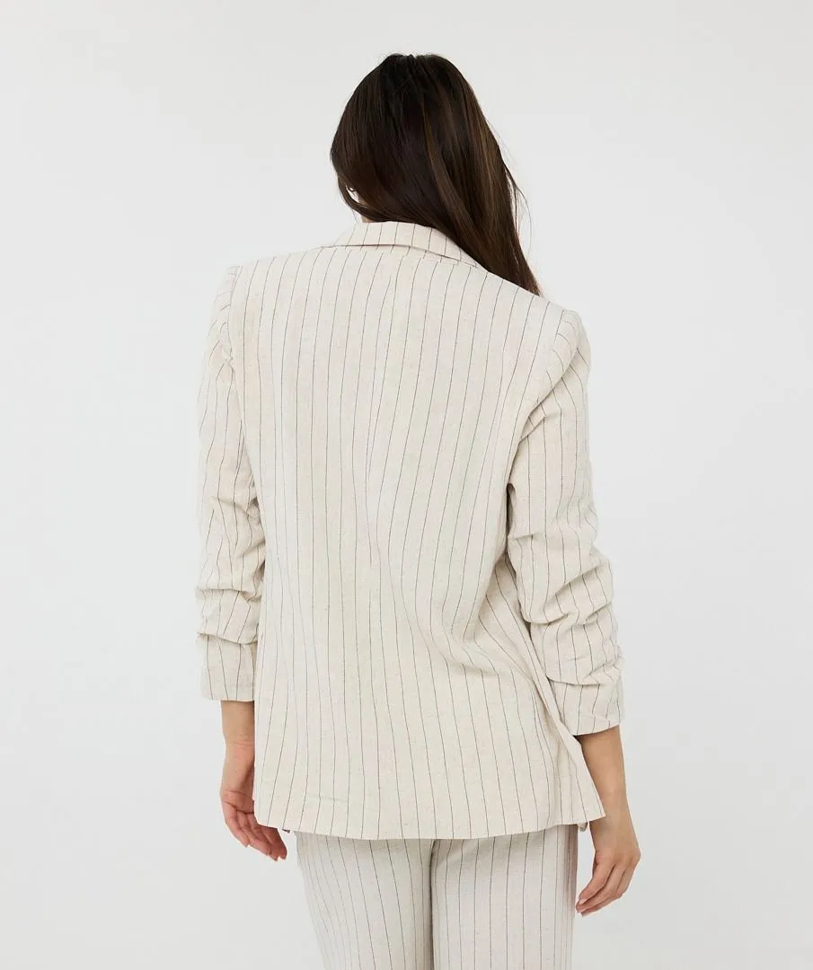 GATHERED SLEEVE LINEN BLAZER