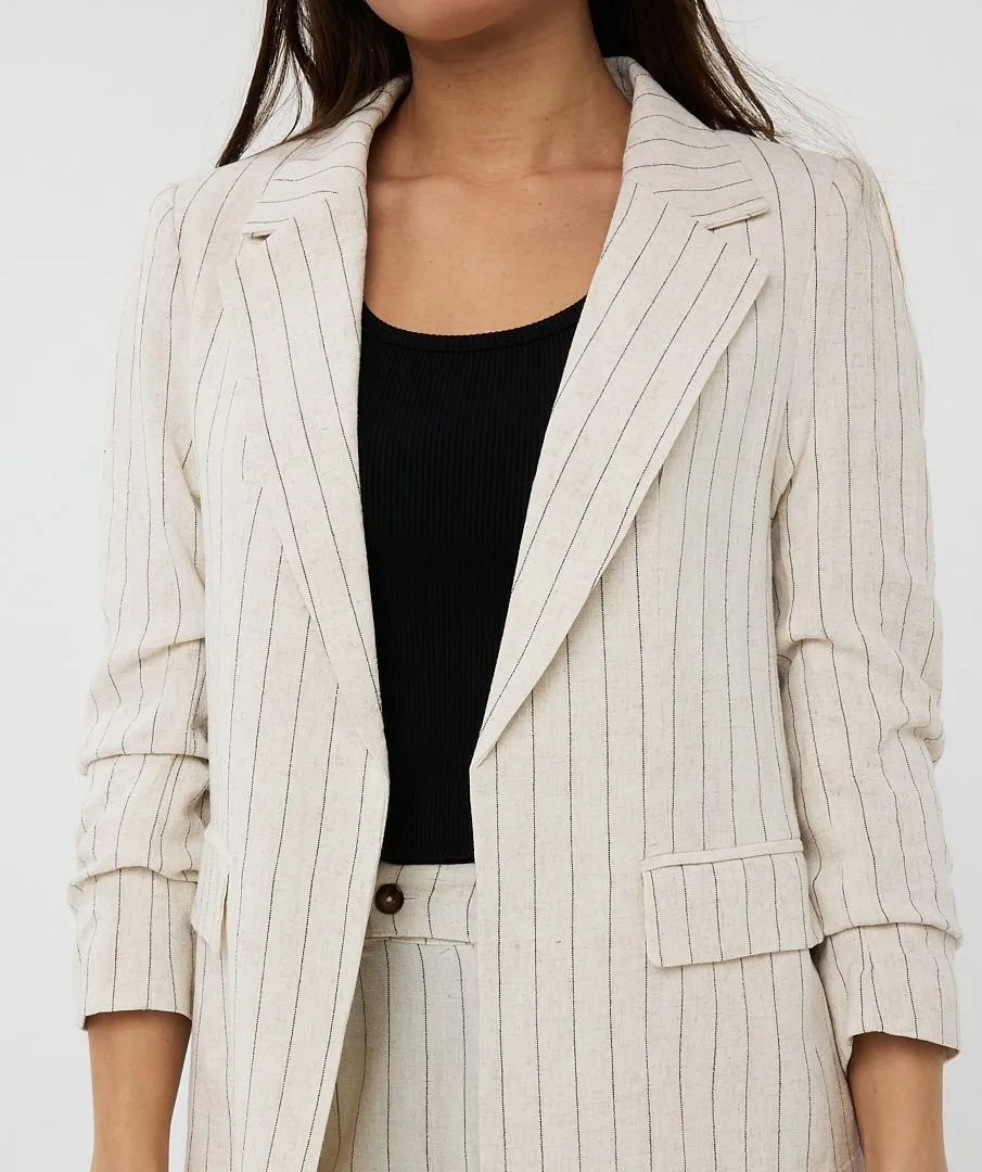 GATHERED SLEEVE LINEN BLAZER