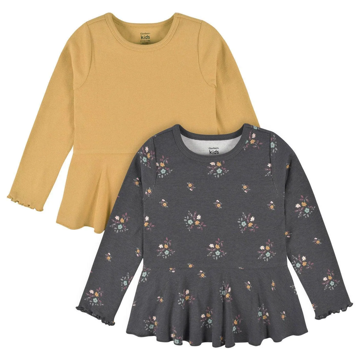 Gerber 2-Pack Toddler Girls Yellow Floral Peplum Tops (2-5t)
