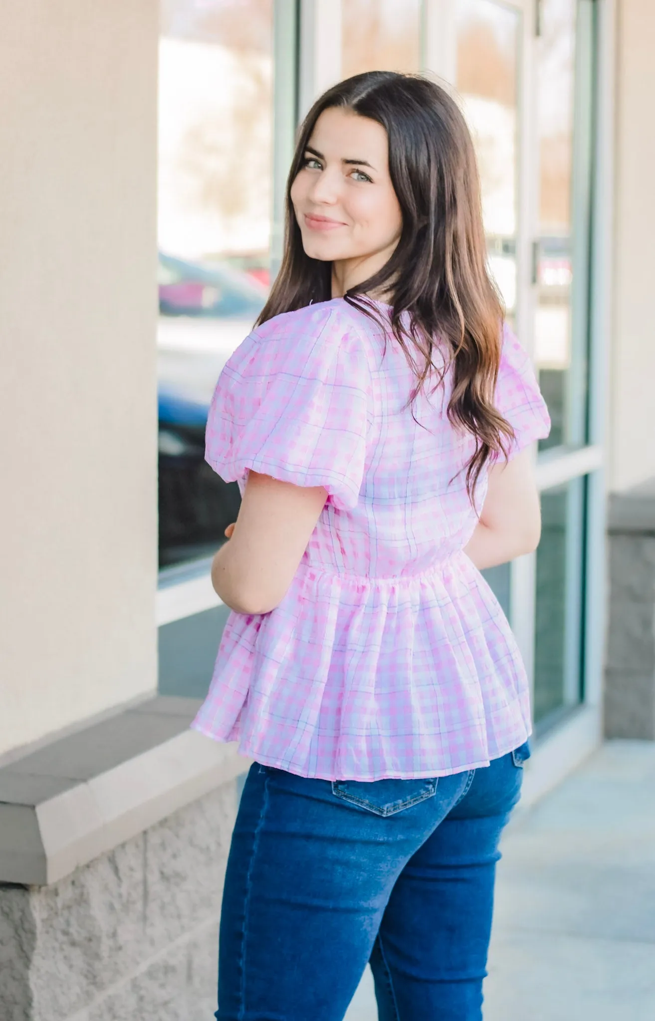 Gingham Girl Top in Pink