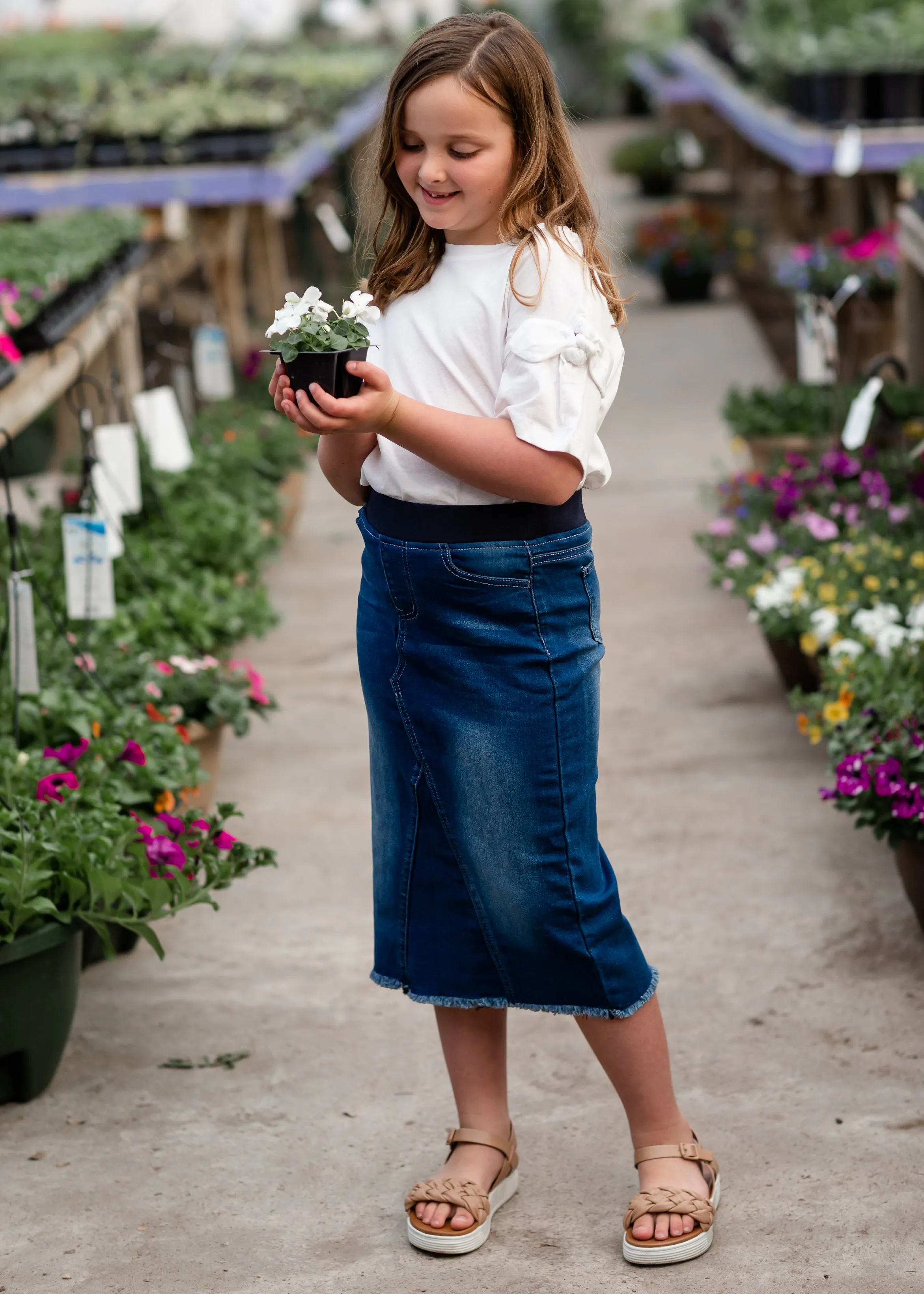 Girls A-line Frayed Bottom Denim Skirt