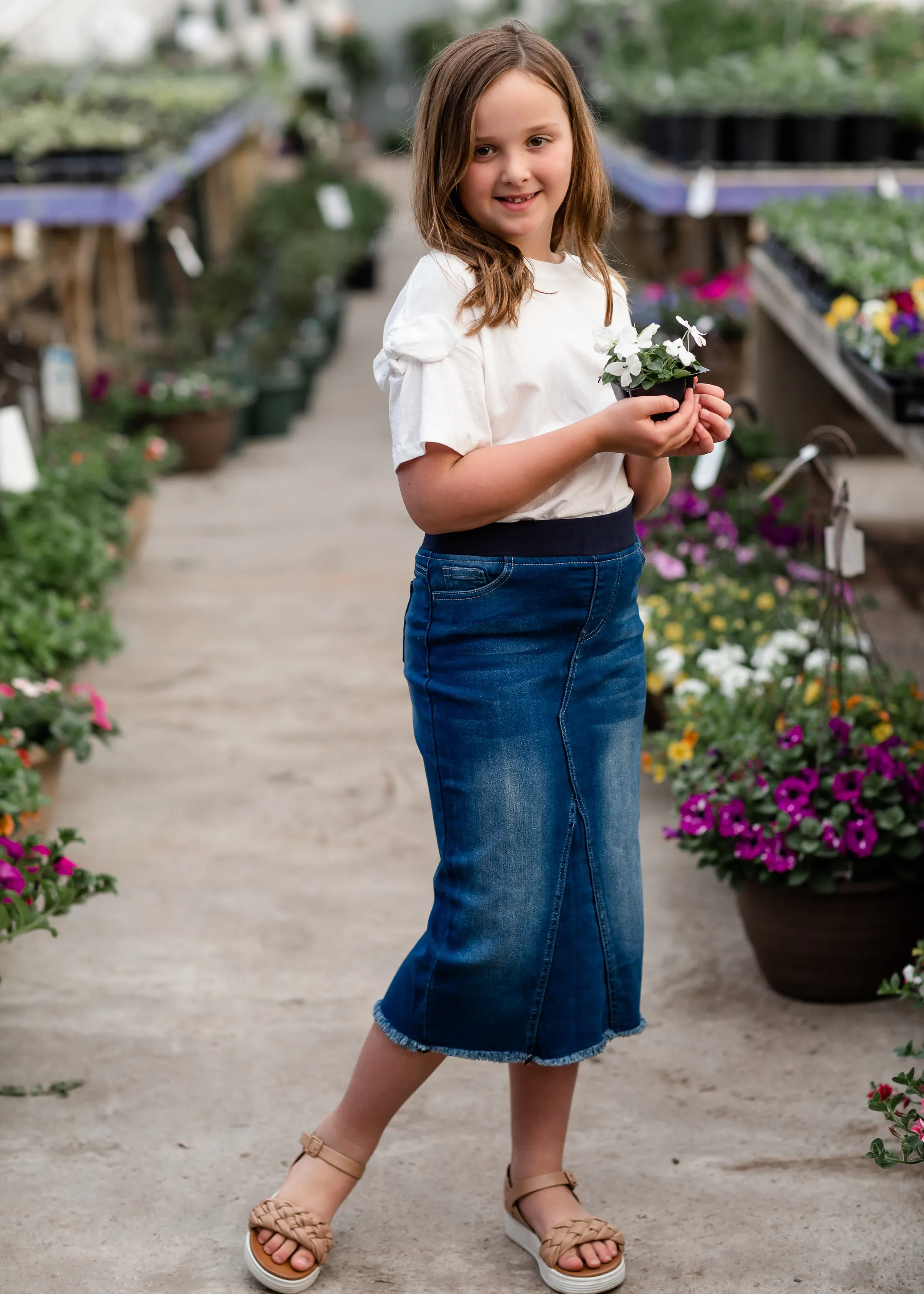 Girls A-line Frayed Bottom Denim Skirt