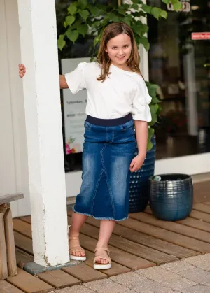 Girls A-line Frayed Bottom Denim Skirt